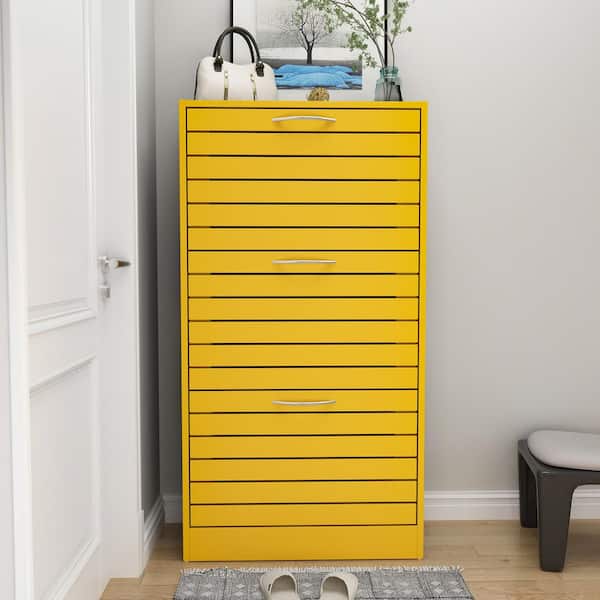 42.3 in. H x 22.4 in. W Yellow Wooden Shoes Storage Cabinet, with 3-Drawers for Entryway Hallway