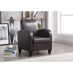 Dark Brown Faux Leather Mid Century Modern Wood Frame Accent Chair Club Chair Upholstered Arm Chairs Comfy Single Sofa