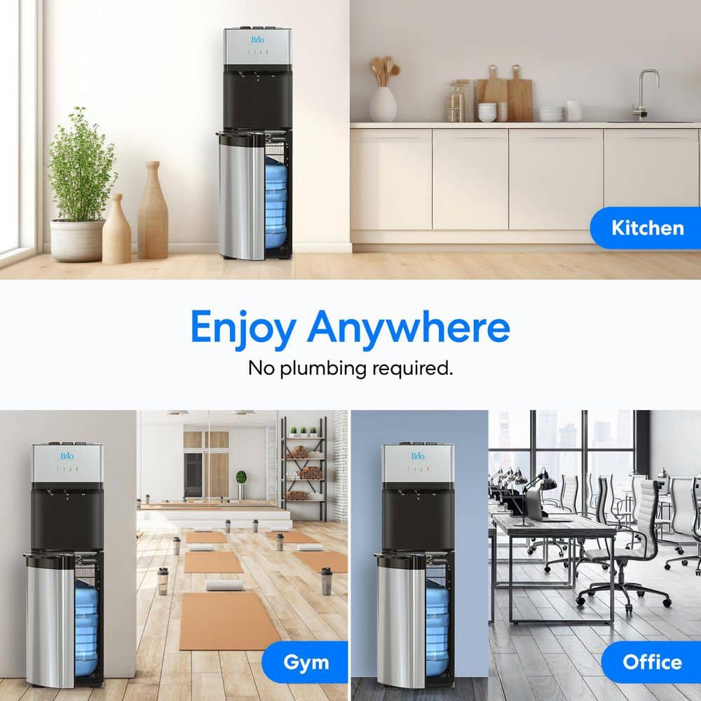 Brio Black Stainless Steel Bottom Loading Water Dispenser with UV Self-Cleaning