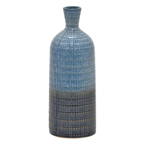 THREE HANDS 13 in. Ceramic Vase in Blue