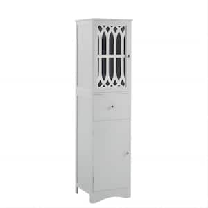 16.5 in. W x 14.2 in. D x 63.8 in. H White Linen Cabinet Freestanding Storage with Adjustable Shelf