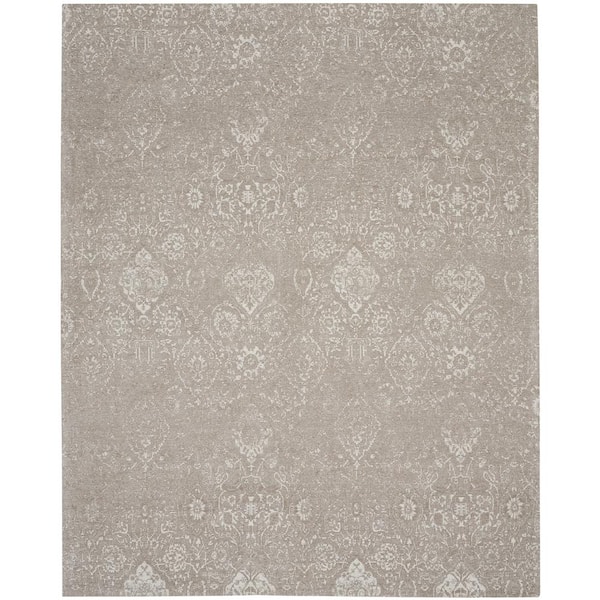 Nourison Damask Light Grey 9 ft. x 12 ft. Vintage Floral Farmhouse Area Rug