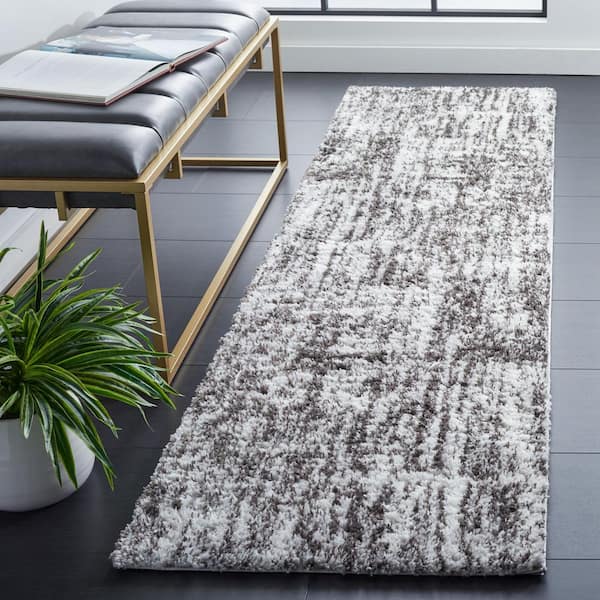 Berber Shag 2 ft. x 10 ft. Gray/Dark Gray Abstract Striped Runner Rug