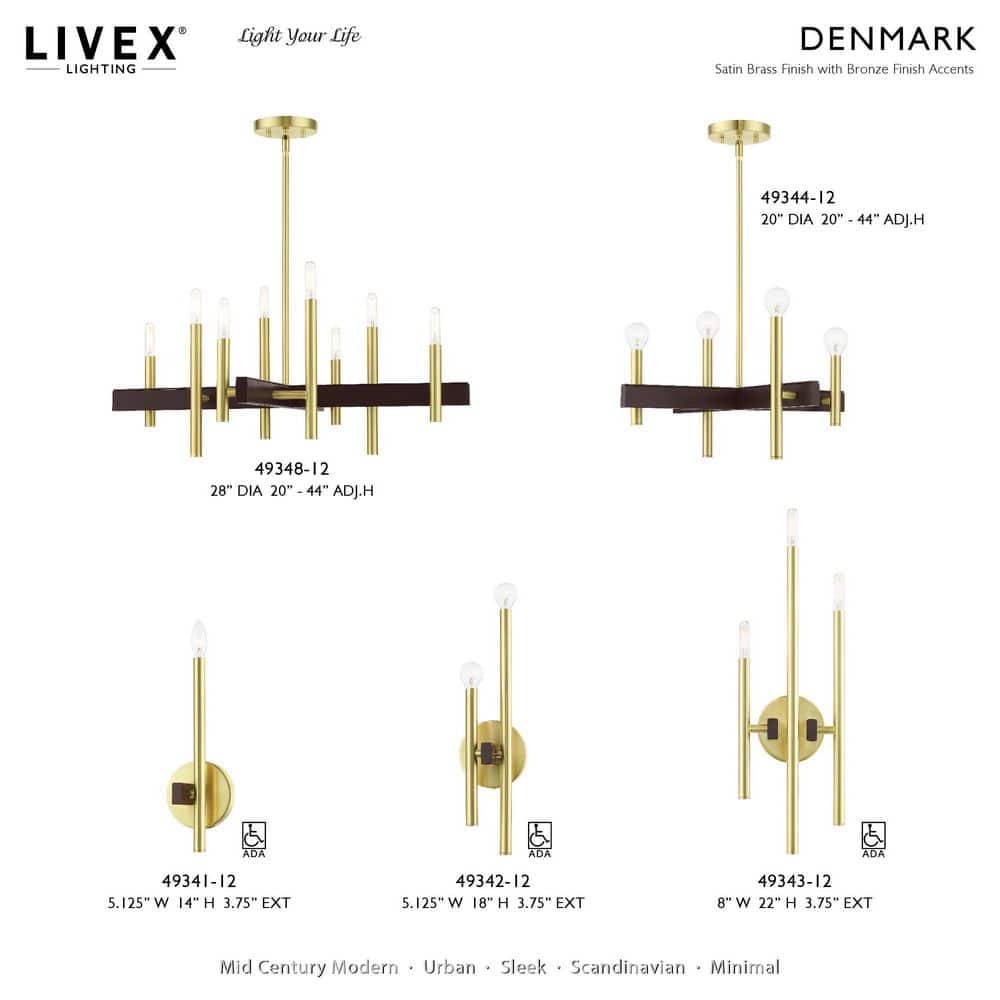 Denmark Satin Brass 3-Light Wall Sconce with Bronze Accents