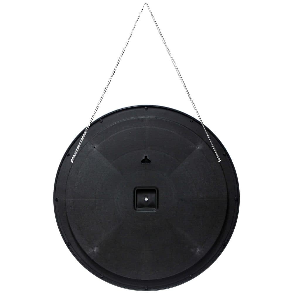 17.5" Round Black Wall Mirror with Silver Chain