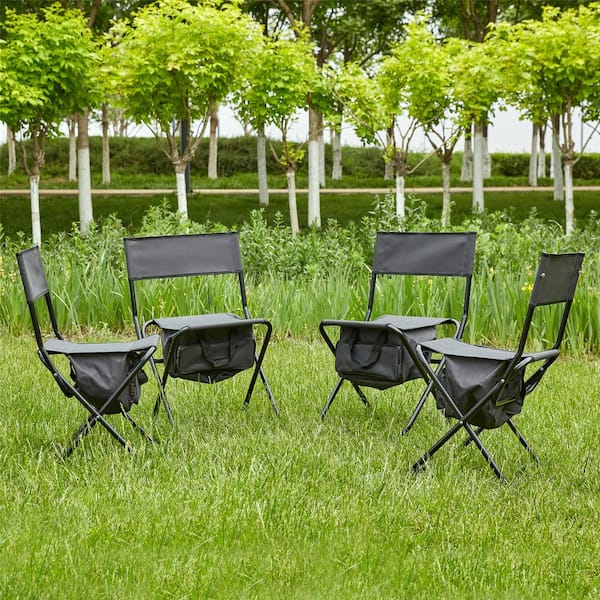 AULEDIO 4-piece Gray Metal Folding Outdoor Lawn Chair with Storage Bag