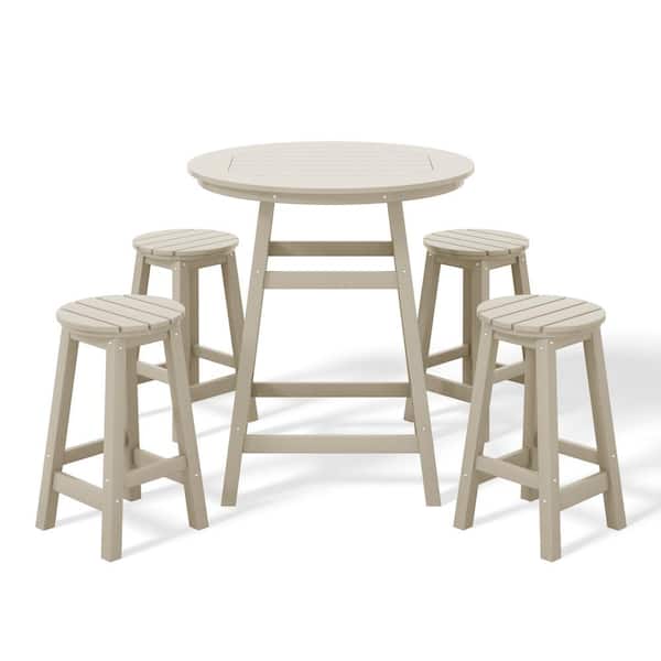 WESTIN OUTDOOR Laguna 5-Piece Counter Height HDPE Plastic Outdoor Patio Round High Top Bistro Dining Set in Sand