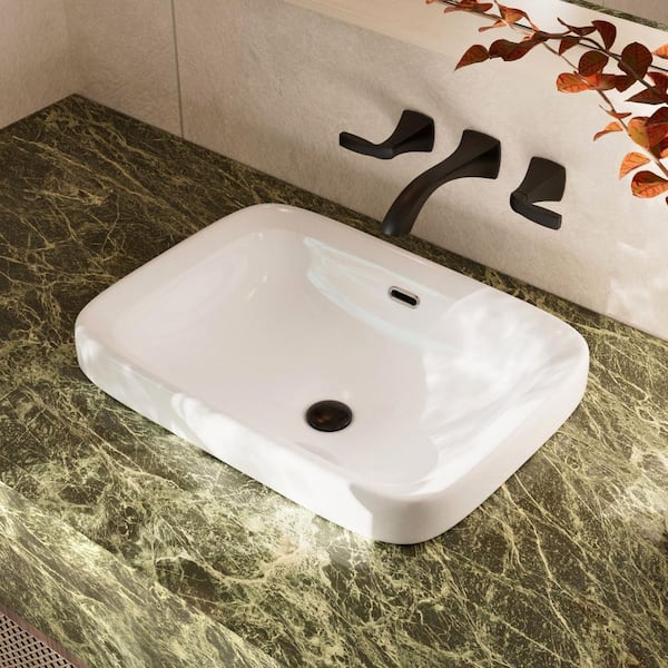 Semi Recessed Bathroom Sink 22 in. x 17 in. White Ceramic Drop In Sink with Overflow