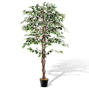 5 ft. Green Artificial Ficus Tree Tall Faux Indoor Plant with 1008 Leaves Nursery Pot and Dried Moss