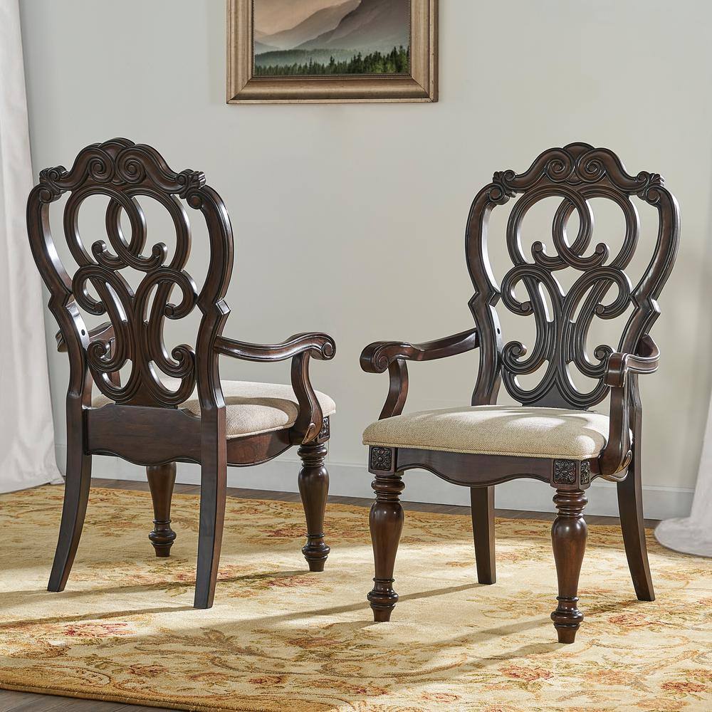 Traditional Warm Brown Pecan Wood Accent Chair