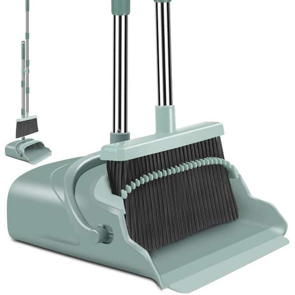 11 in. Green Upright Broom and Dustpan Set