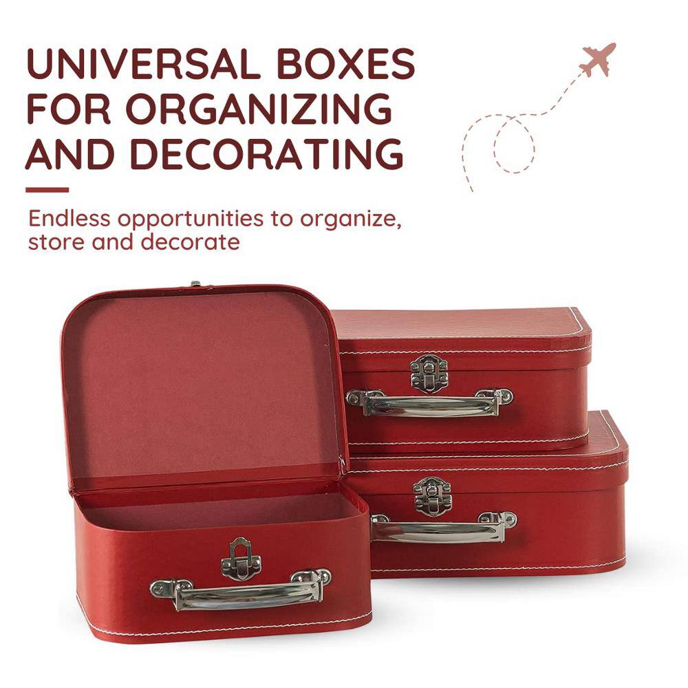 Set of 3 Red Vintage Wood Stackable Lidded Boxes