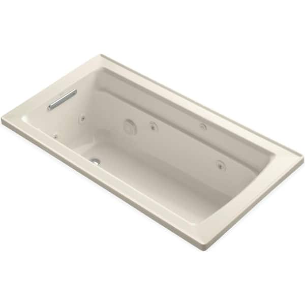 KOHLER Archer 5 ft. Acrylic Rectangular Drop-in Whirlpool Bathtub in Almond