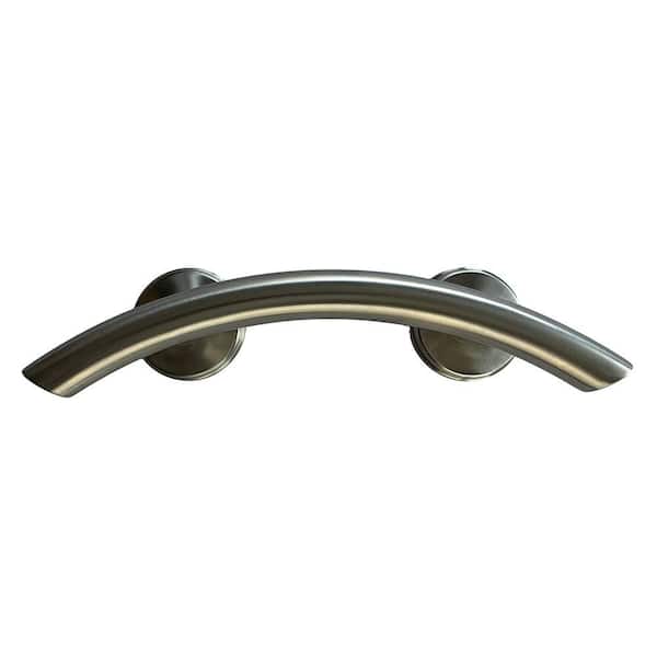 Grabcessories 15 in. x 1.25 in. Curved ADA Compliant Grab Bar in Brushed Nickel with Grips and Angled Ends