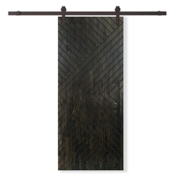 CALHOME 24 in. x 80 in. Charcoal Black Stained Pine Wood Modern Interior Sliding Barn Door with Hardware Kit