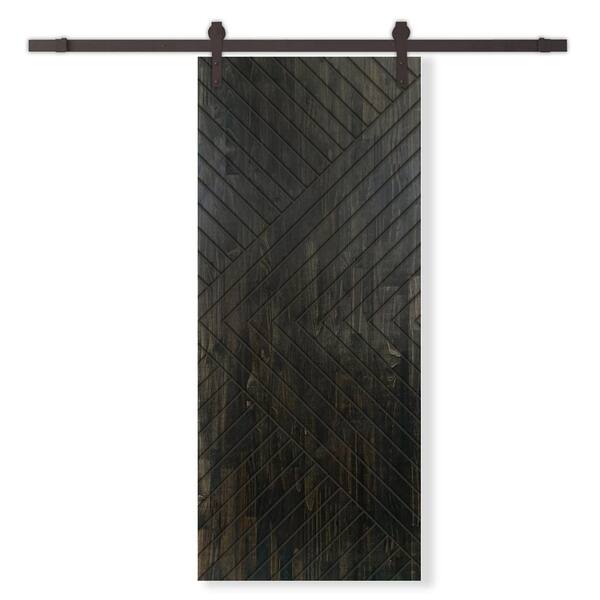 CALHOME 42 in. x 84 in. Charcoal Black Stained Pine Wood Modern Interior Sliding Barn Door with Hardware Kit