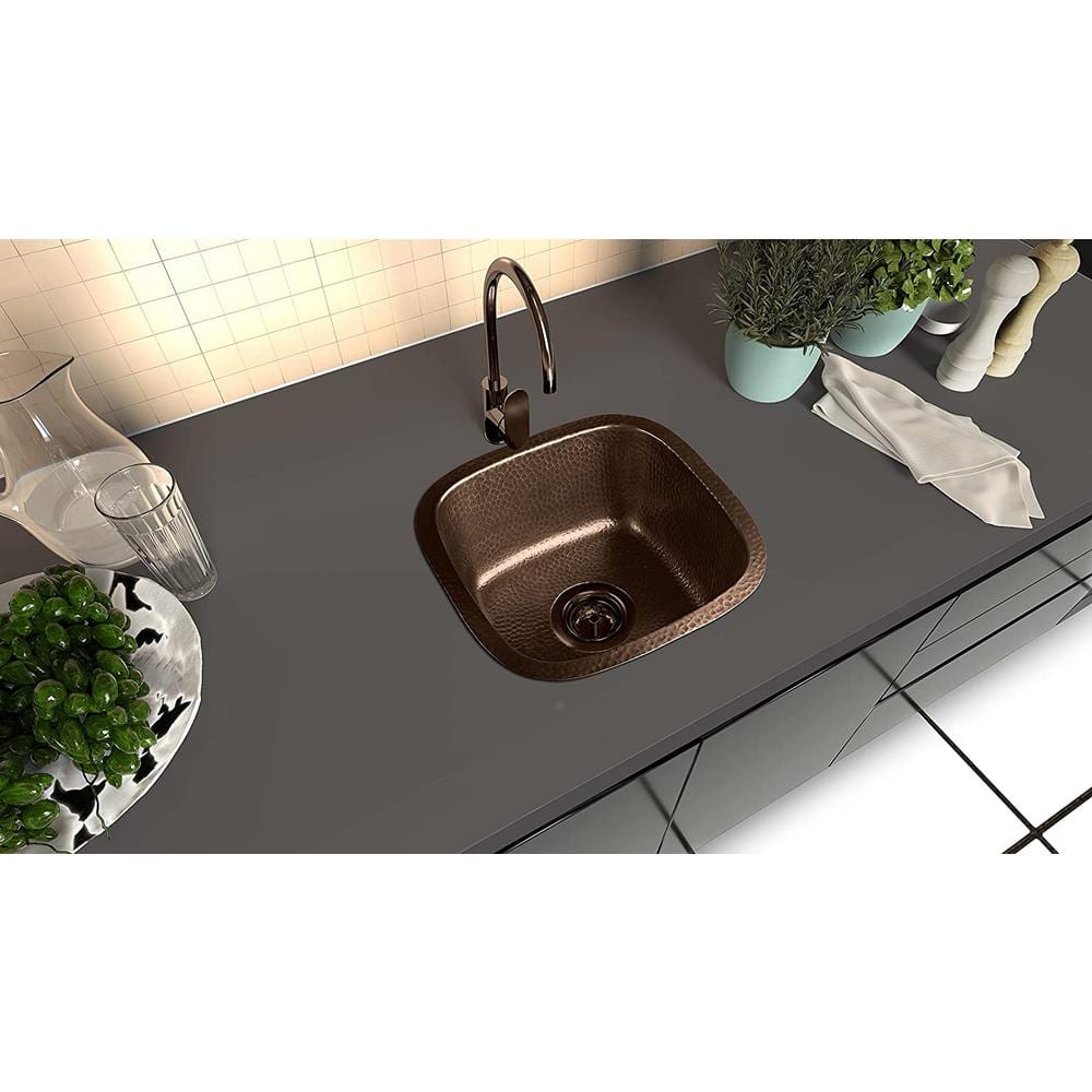 Hand Hammered Copper 15" Square Single Bowl Sink