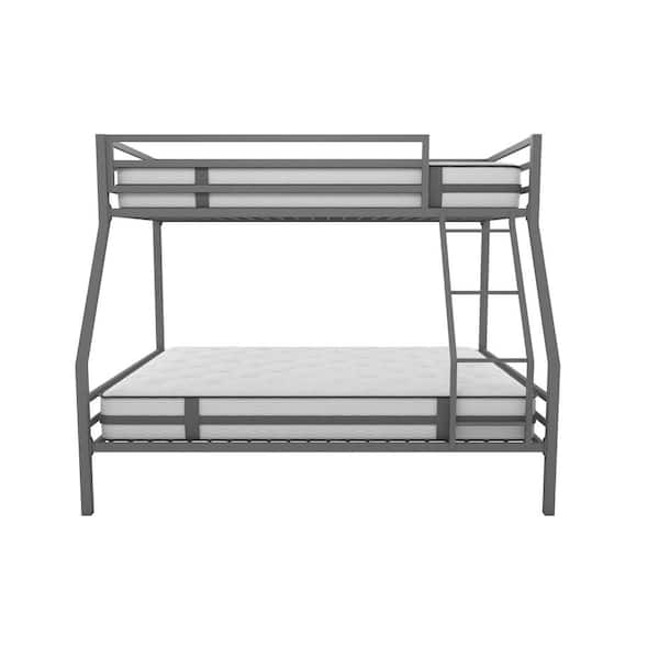 Novogratz Maxwell Twin/Full Metal Bunk Bed Grey Sturdy Metal Frame with Ladder and Safety Rails 