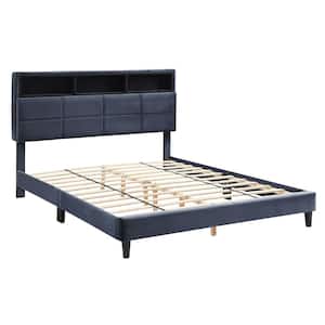 Lankley Gray Wood Frame Full Platform Bed with USB port