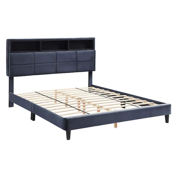 Furniture of America Lankley Gray Wood Frame Full Platform Bed with USB port