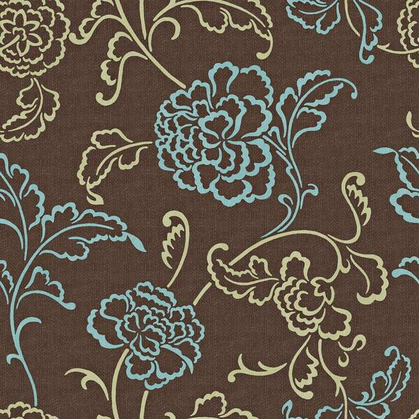 The Wallpaper Company 56 sq. ft. Brown, Blue and Sage Modern Linear Floral and Leaf on a Woven Background Wallpaper