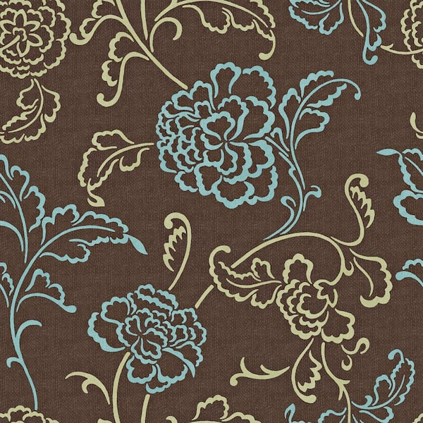 The Wallpaper Company 8 in. x 10 in. Brown, Blue and Sage Modern Linear Floral and Leaf on a Woven Background Wallpaper Sample