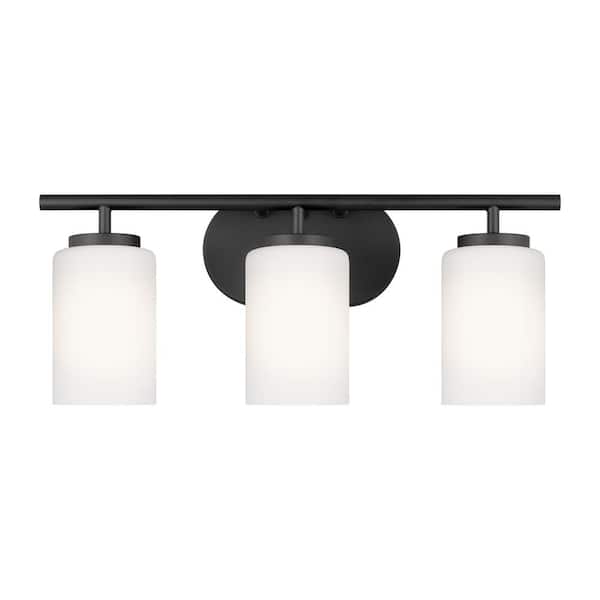 Generation Lighting - Oslo 20 in. 3-Light Midnight Black Transitional Contemporary Bathroom Vanity Light with Dimmable LED Light Bulbs