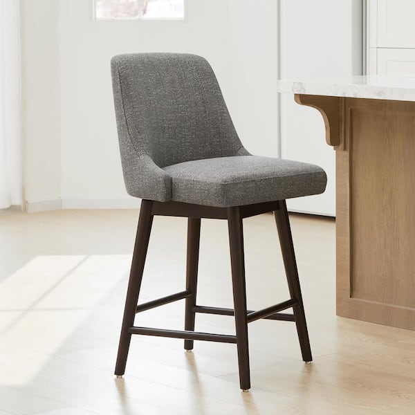 Spruce & Spring 26 in. Maisie Fog Gray High Back Wood Swivel Counter Stool with Fabric Seat