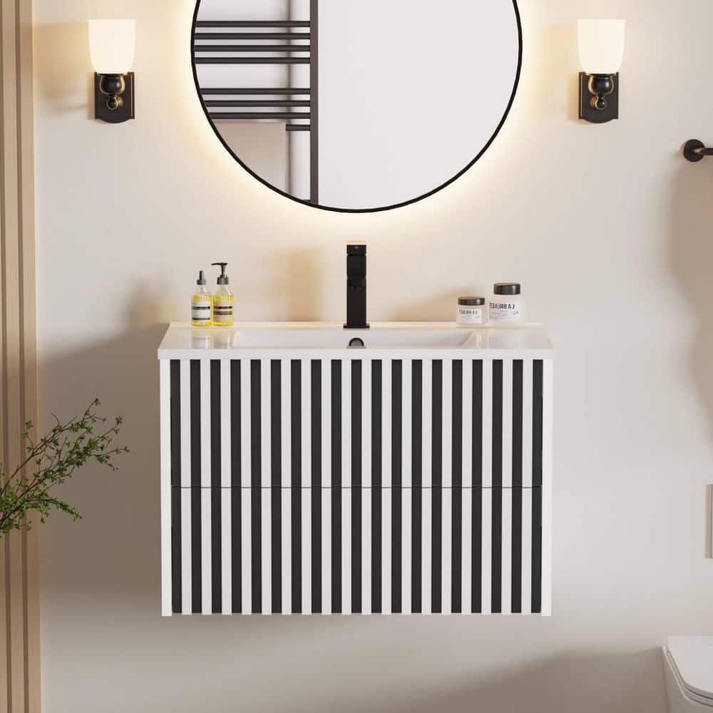30 in. W x 18.3 in. D x 19.7 in. H Single Sink Floating White Bath Vanity with White Advanced Composite Resin Top price history on PriceWatchPro