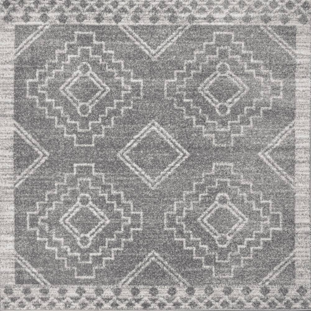 Amir Moroccan Medallion 6' Square Gray/Cream Easy-Care Rug