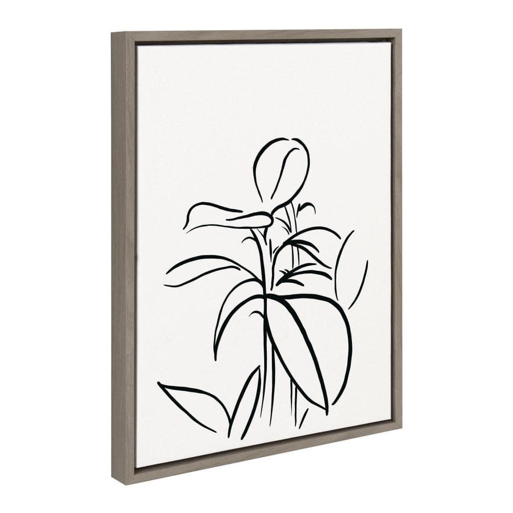 Gray Framed Botanical Sketch Print on Canvas, 18x24