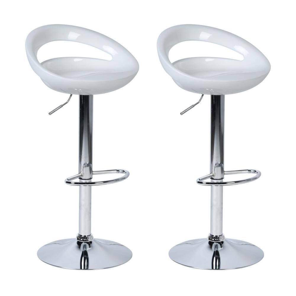 Homy Casa ELLEN 24-32 in. Height Adjustable Kitchen Counter Bar Stools with 360° Swivel White ABS Seat, Set of 2, White-Ellen