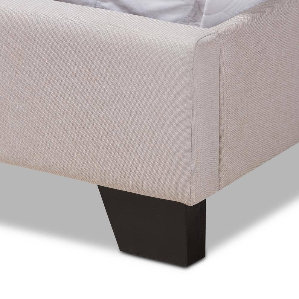 Contemporary Beige Queen Upholstered Bed with Tufted Headboard