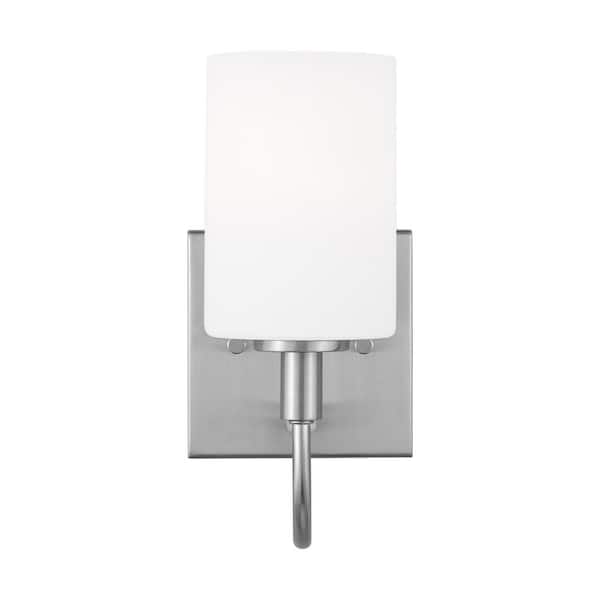 Generation Lighting Oak Moore 1-Light Brushed Nickel Wall Sconce with Etched/White Glass Shade