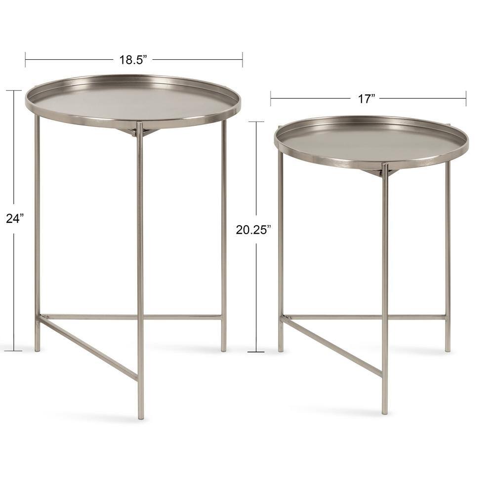 Ulani Satin Silver Nesting Metal Side Tables, Set of 2