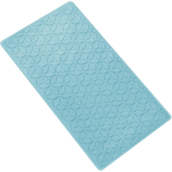 17 in. x 35 in. Rubber Bath Mat with Suction Cups in Blue, Non Slip, Soft on Touch, BPA/PVC Free, Machine Washable