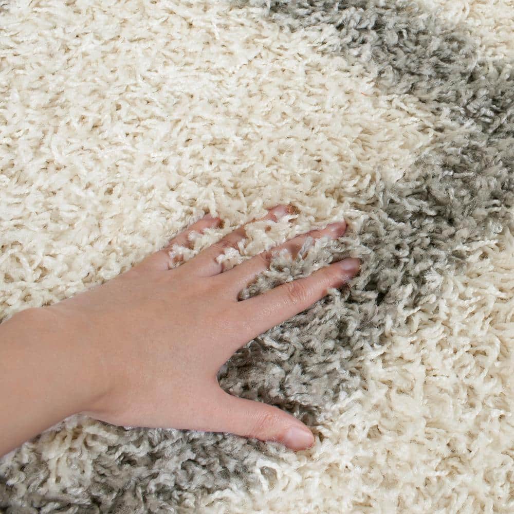 Ivory & Grey Diamond Shag Synthetic Area Rug, 8' x 10'