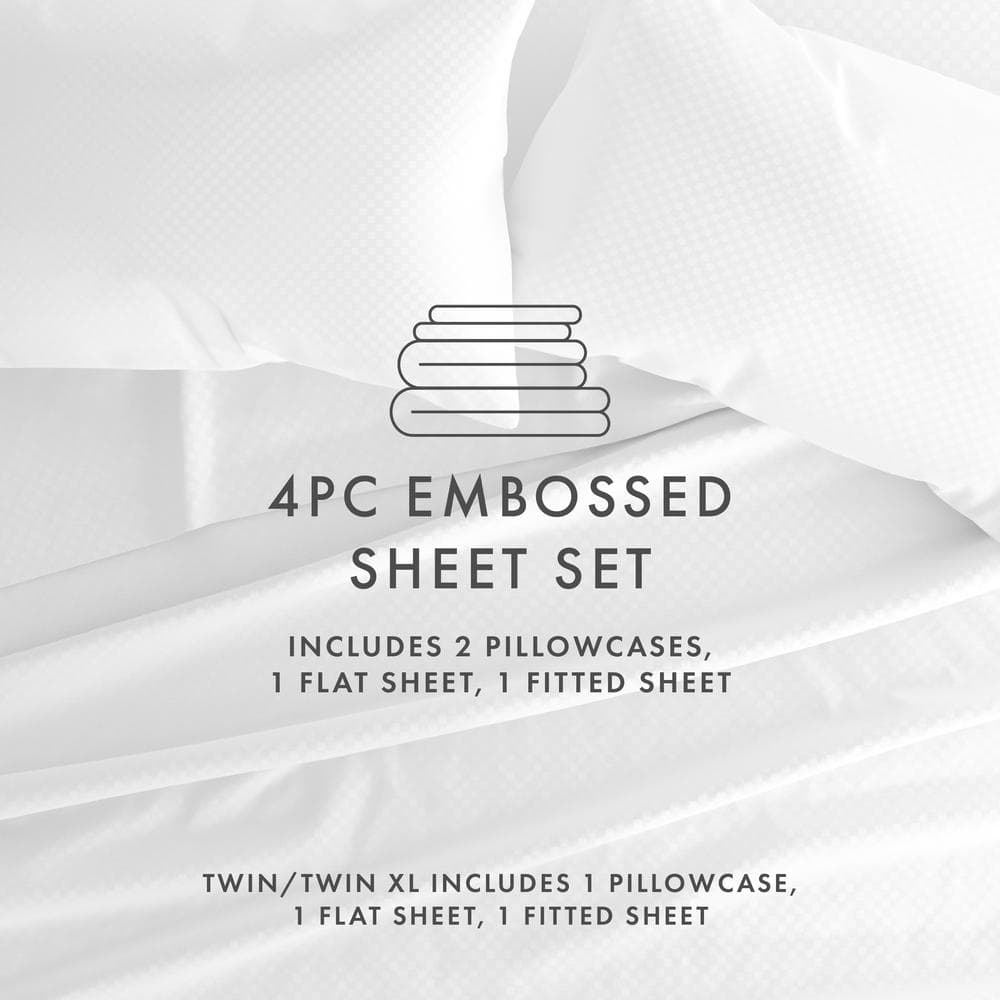 White Twin Embossed Chevron Microfiber Sheet Set