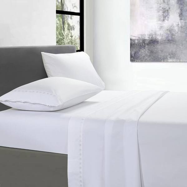 Hotel Grand TENCEL Lyocell and Cotton Blend Embroidered White Full Sheet Set