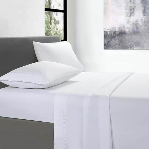 Unbranded TENCEL Lyocell and Cotton Blend Embroidered White Queen Sheet Set