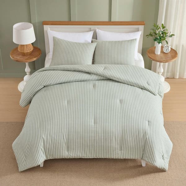 Laura Ashley Tonias Ticking Stripe 3-Piece Evergreen Cotton