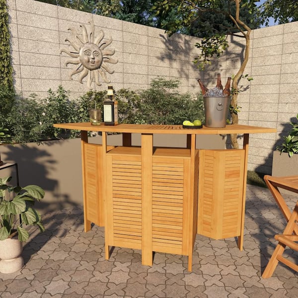 41 in. H Brown Teak Wood Traditional Outdoor Bar