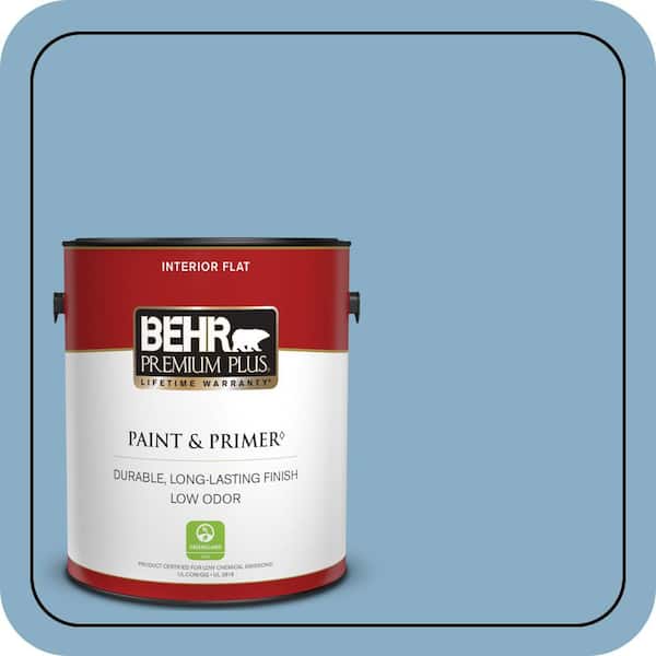 BEHR PREMIUM PLUS 1 gal. #S500-4 Chilly Blue Flat Low Odor Interior Paint & Primer