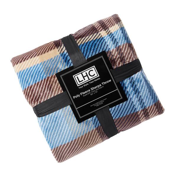 Lavish Home Oversized Plush Poly Horizon Plaid Fleece Sherpa Throw