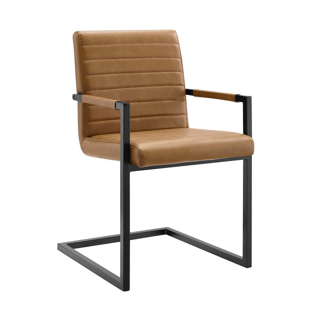 Tan Vegan Leather and Metal Arm Chair with Sled Base