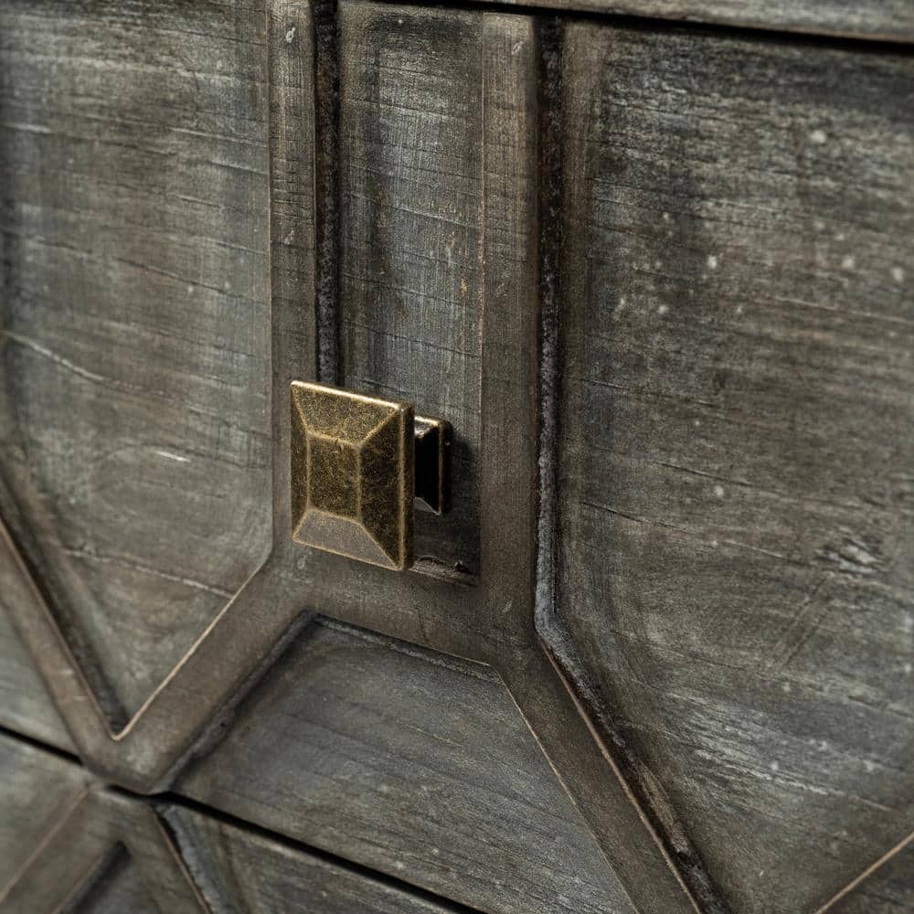 Genevieve Light Gray Wood and Antique Brass 3-Drawer Cabinet