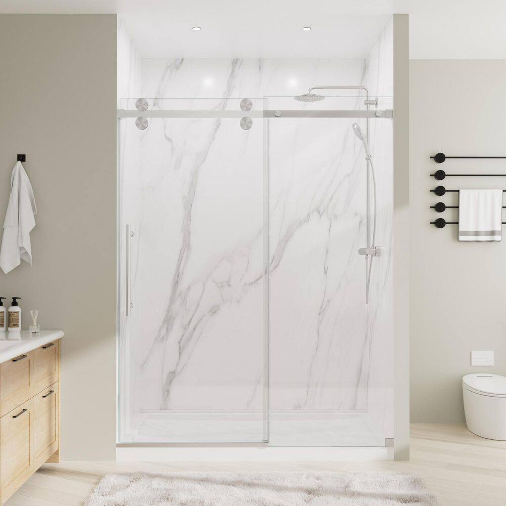 56-60 in. W x 76 in. H Double Sliding Frameless Shower Door in Brushed Nickel with 3/8 in. Clear Glass price history on PriceWatchPro