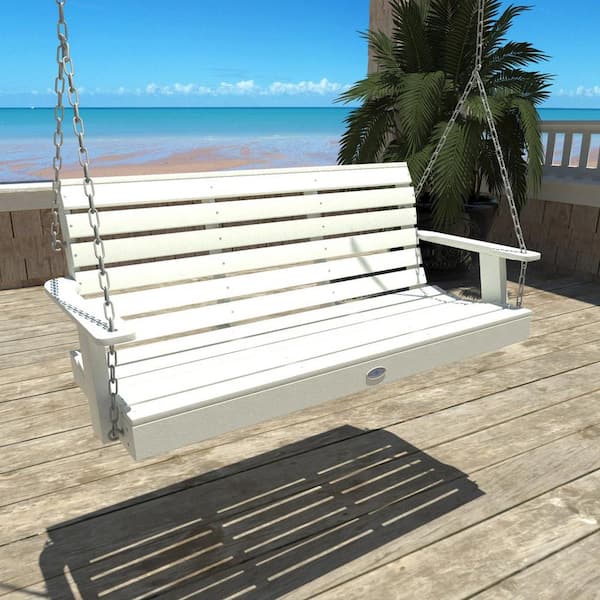 Highwood Riverside 5ft. 2-Person Coconut White Recycled Plastic Porch Swing