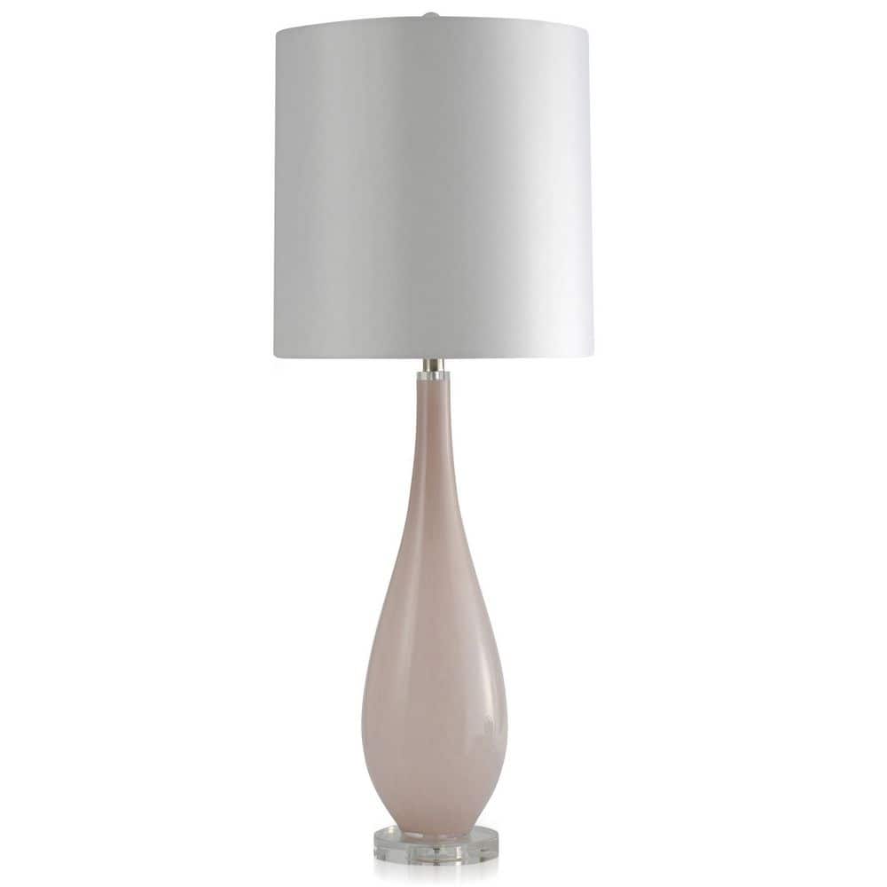 StyleCraft 40 in. Pink Frost Glass, Acrylic, Fabric Table Lamp with ...