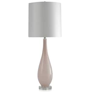 40 in. Pink Frost Glass, Acrylic, Fabric Table Lamp with White Linen Shade